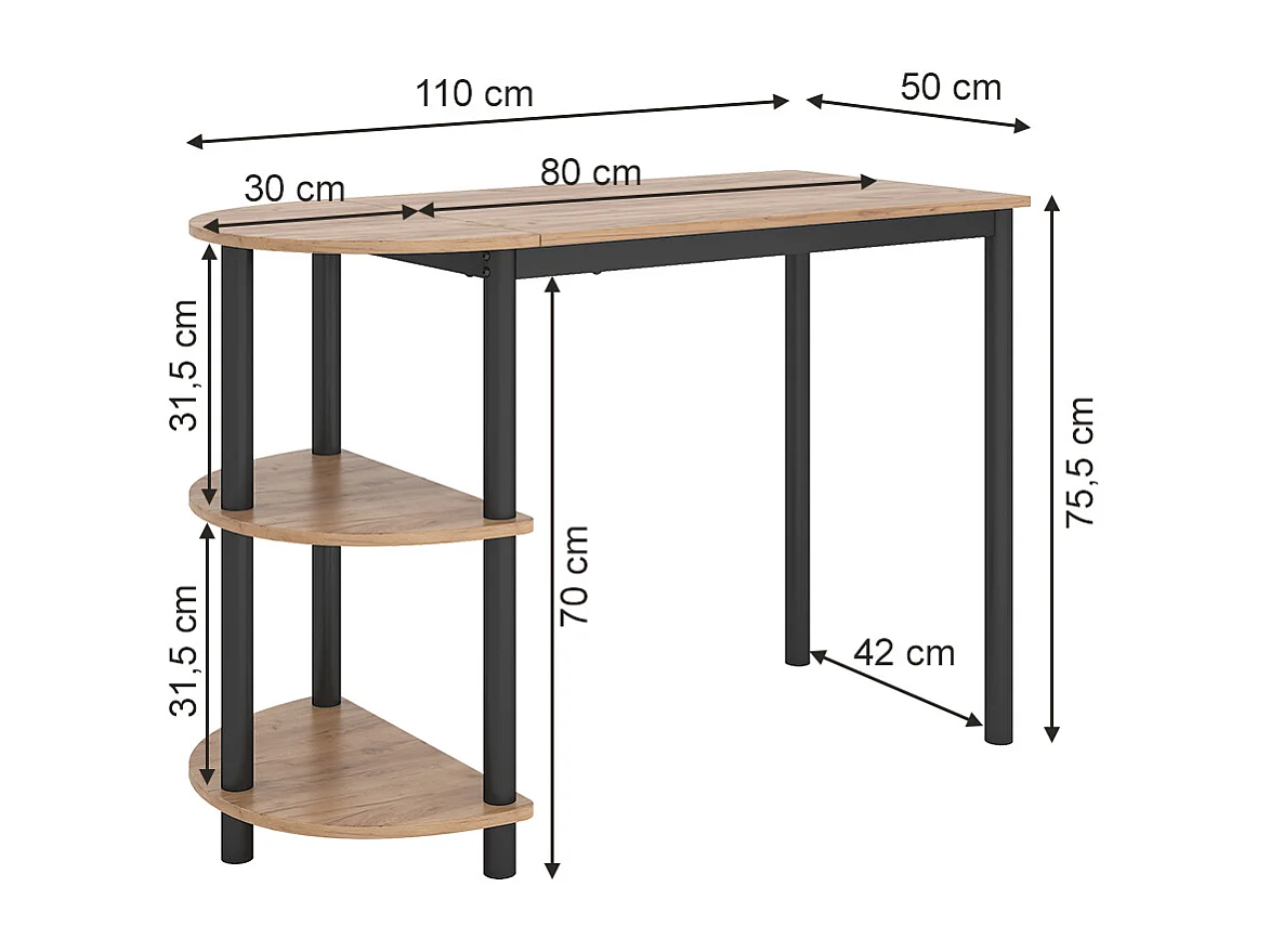 Küchentisch goldkraft eiche/schwarz 110x50x75.5 freetown