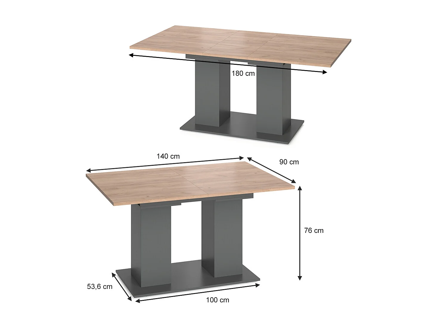 Table de salle à manger anthracite 140x90x76 dix