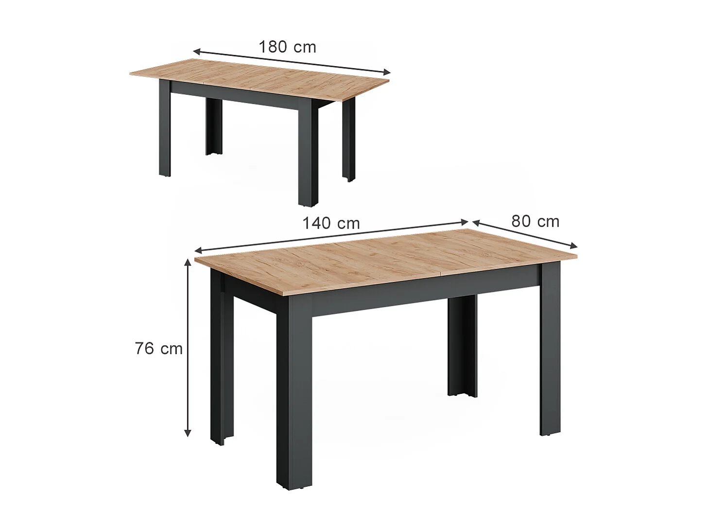 Table de salle à manger anthracite/chêne doré 180x80x76 repose