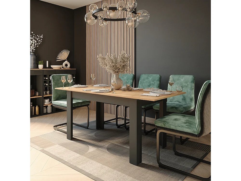 Table de salle à manger anthracite/chêne doré 180x80x76 repose
