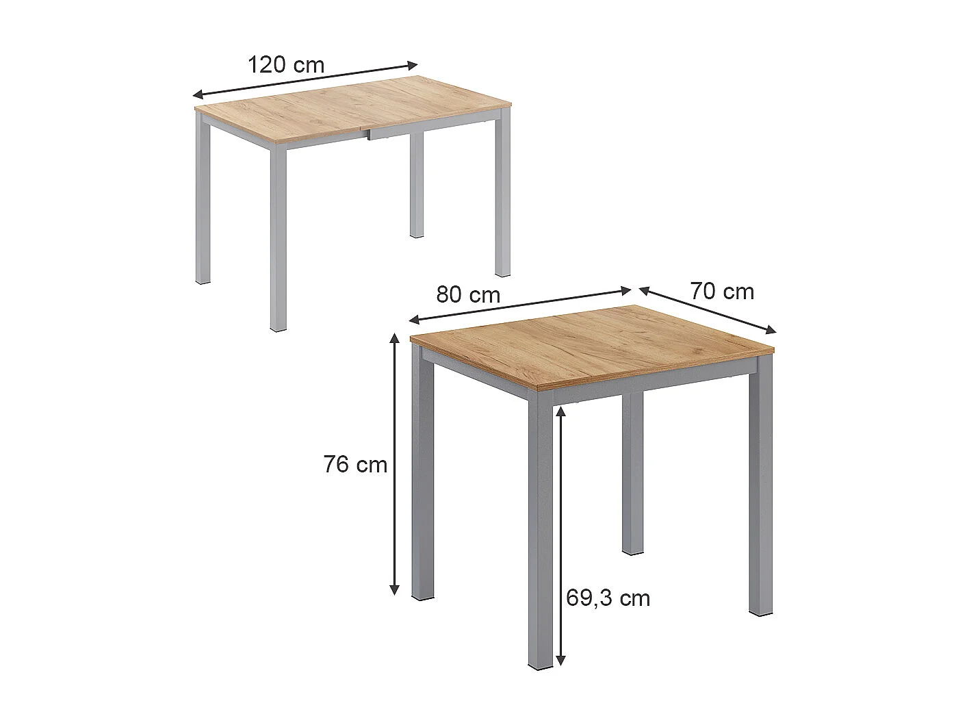 Tavolo da pranzo quercia/grigio 120x70x76 granny