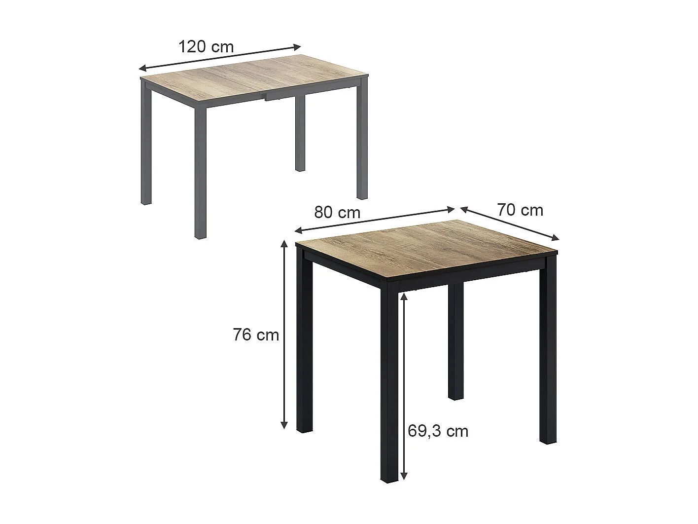 Tavolo da pranzo rovere rustico/antracite 120x70x76 granny