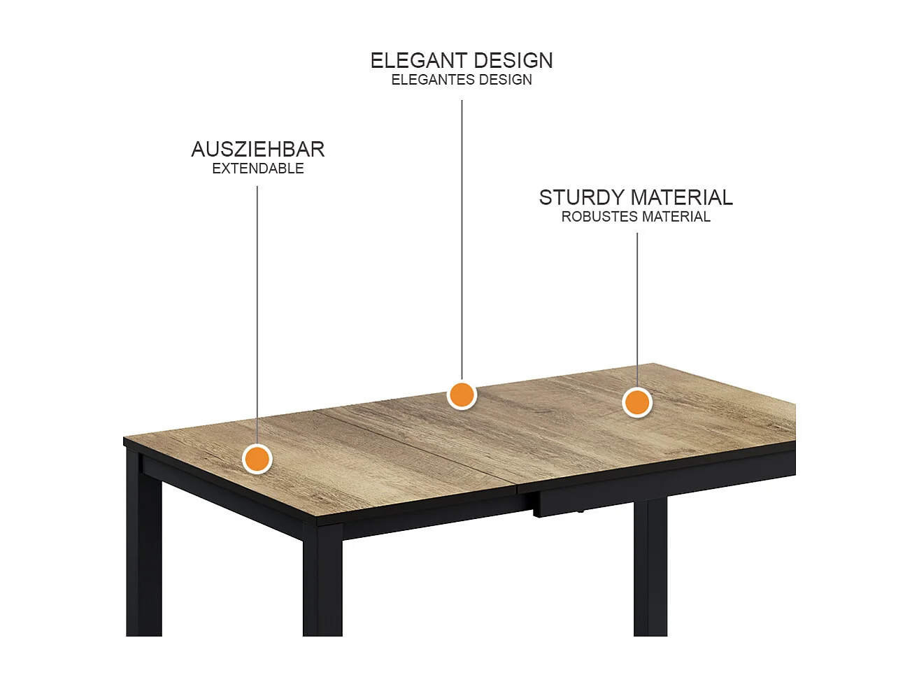 Table de salle à manger chêne rustique/anthracite 120x70x76 granny