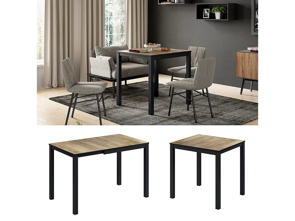 Table de salle à manger chêne rustique/anthracite 120x70x76 granny