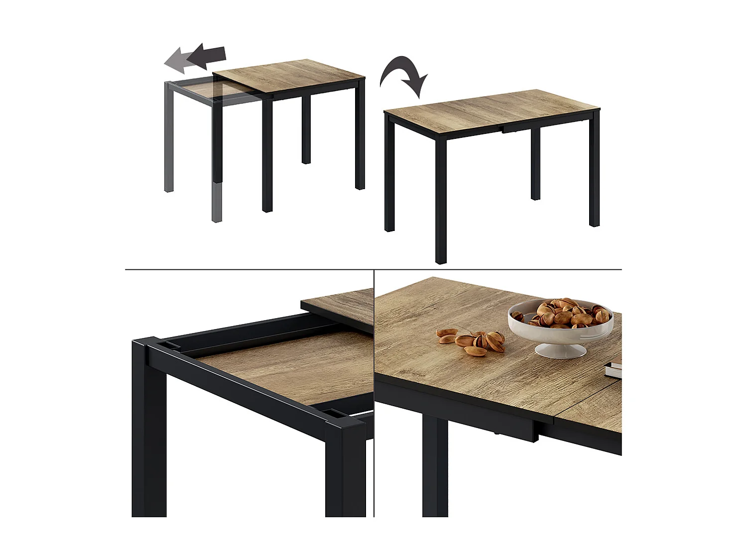 Table de salle à manger chêne rustique/anthracite 120x70x76 granny