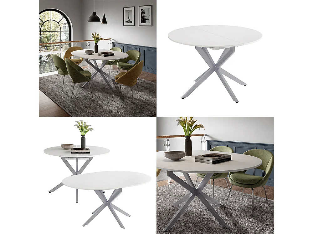 Table de salle à manger blanc/gris 120x120x76.5 loyd