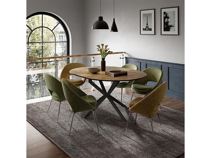 Table de salle à manger noir/chêne rustique 120x120x76.5 loyd