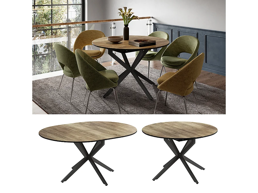 Table de salle à manger noir/chêne rustique 120x120x76.5 loyd