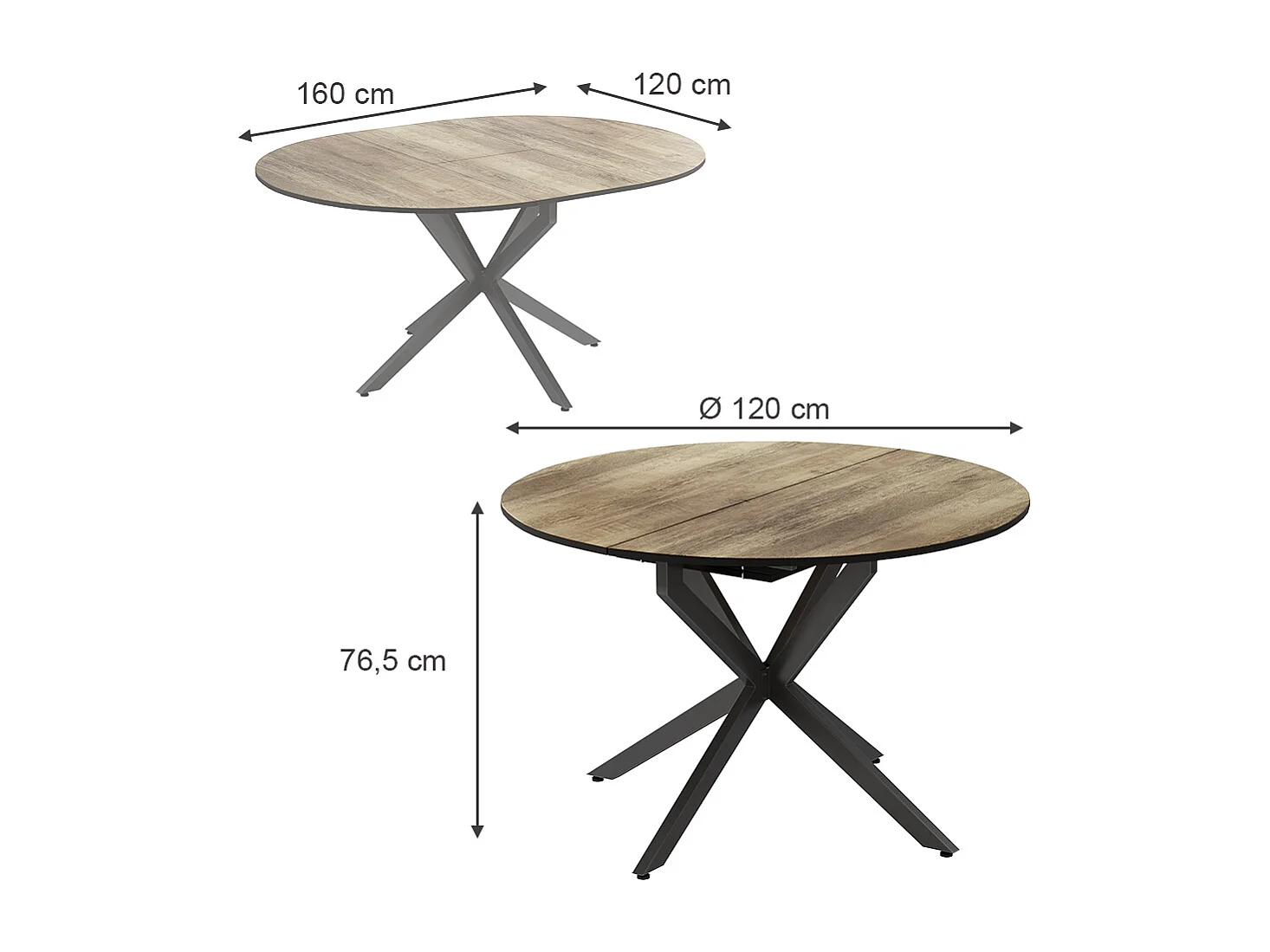 Table de salle à manger noir/chêne rustique 120x120x76.5 loyd