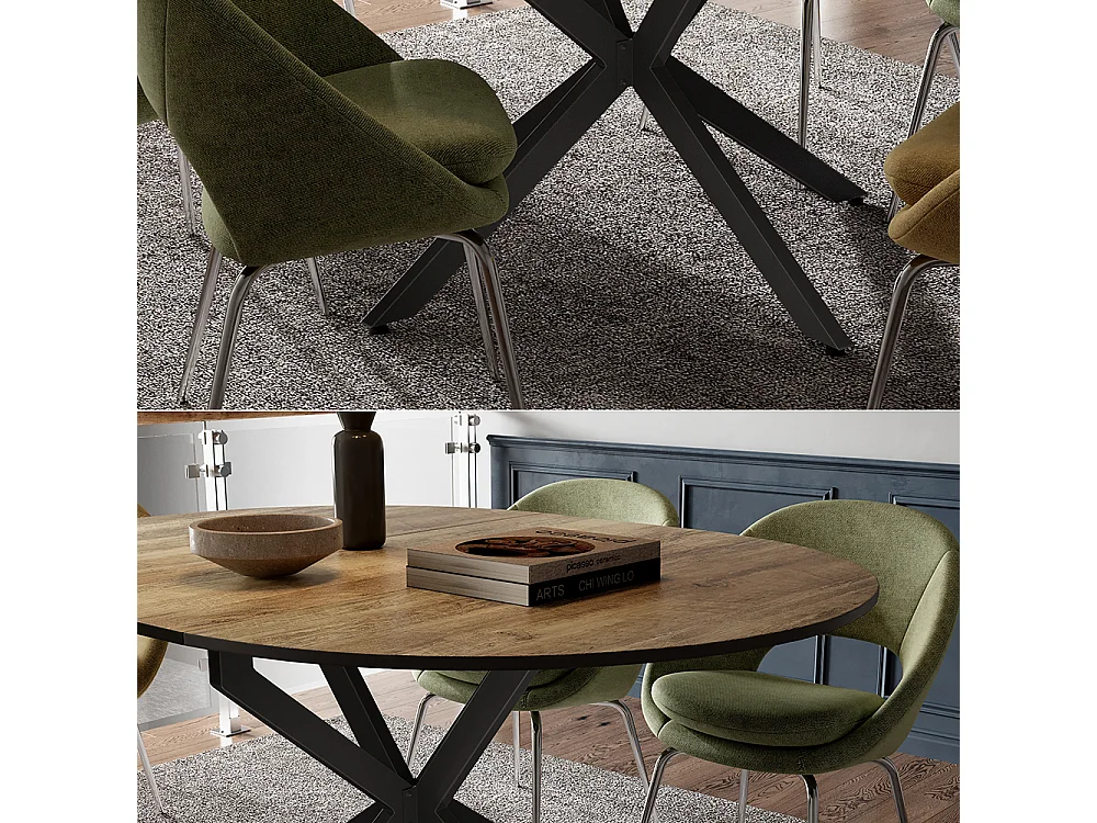 Table de salle à manger noir/chêne rustique 120x120x76.5 loyd