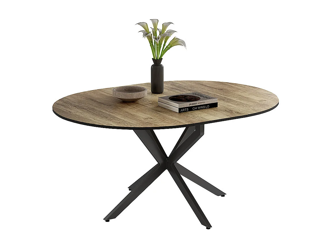 Table de salle à manger noir/chêne rustique 120x120x76.5 loyd