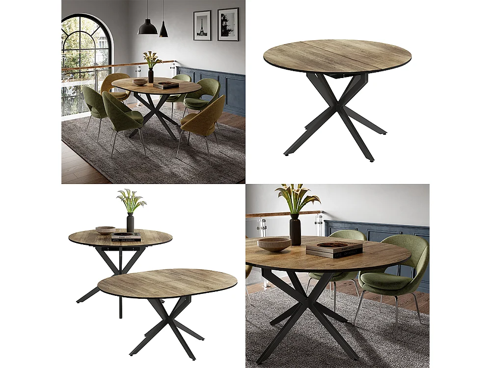 Table de salle à manger noir/chêne rustique 120x120x76.5 loyd