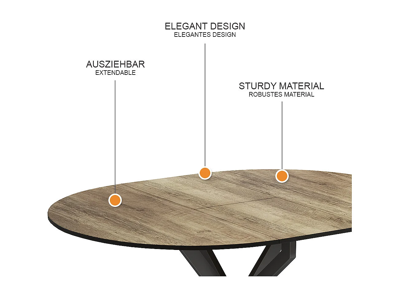 Table de salle à manger noir/chêne rustique 120x120x76.5 loyd
