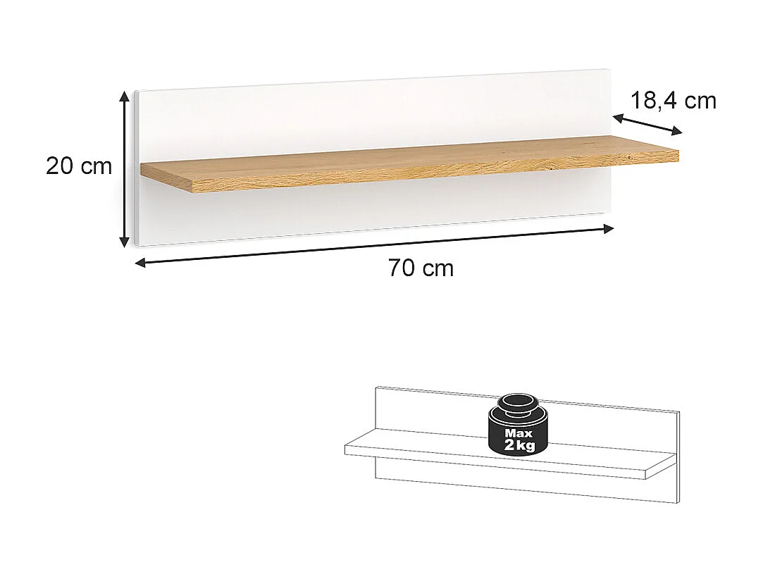 Étagère enfant blanc 70x18.4x20 malia