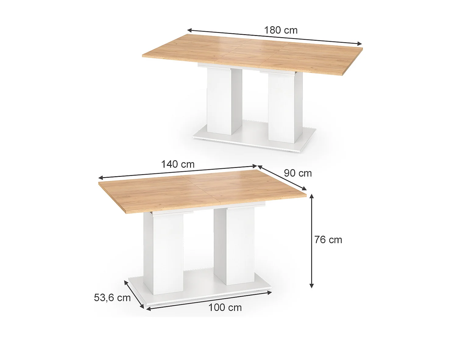 Table de salle à manger chêne blanc/force de lor 180x90x76 dix