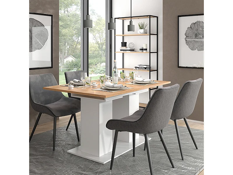 tavolo da pranzo allungabile rovere bianco/dorato 180x90x76 dix
