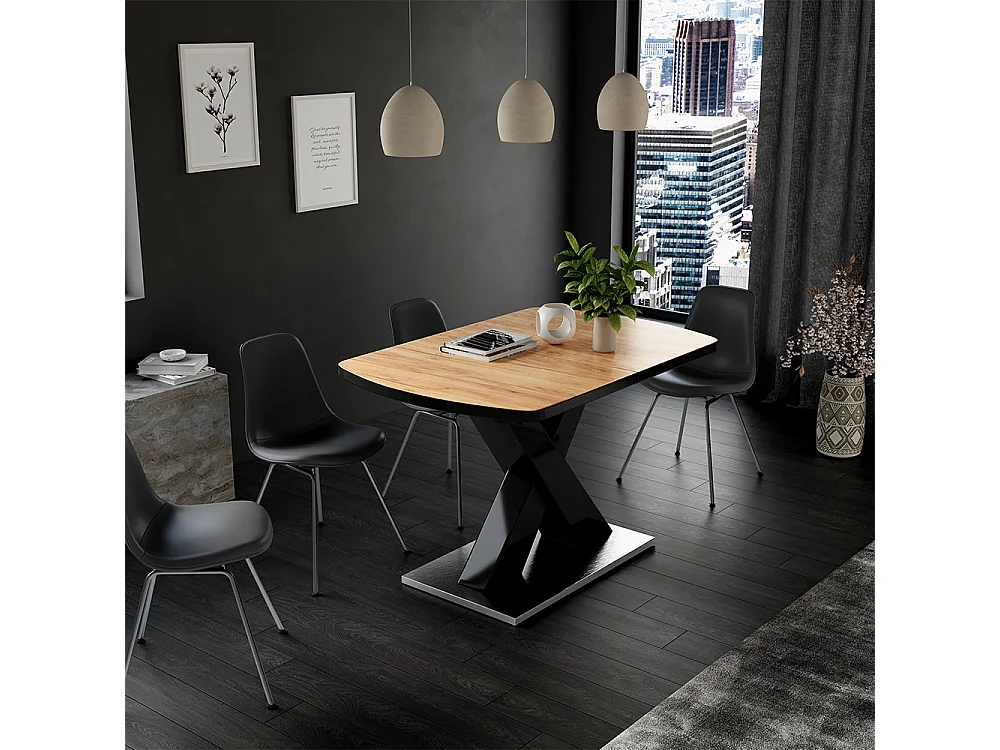 table de salle à manger noir/chêne rustique 120x80x76 chinto