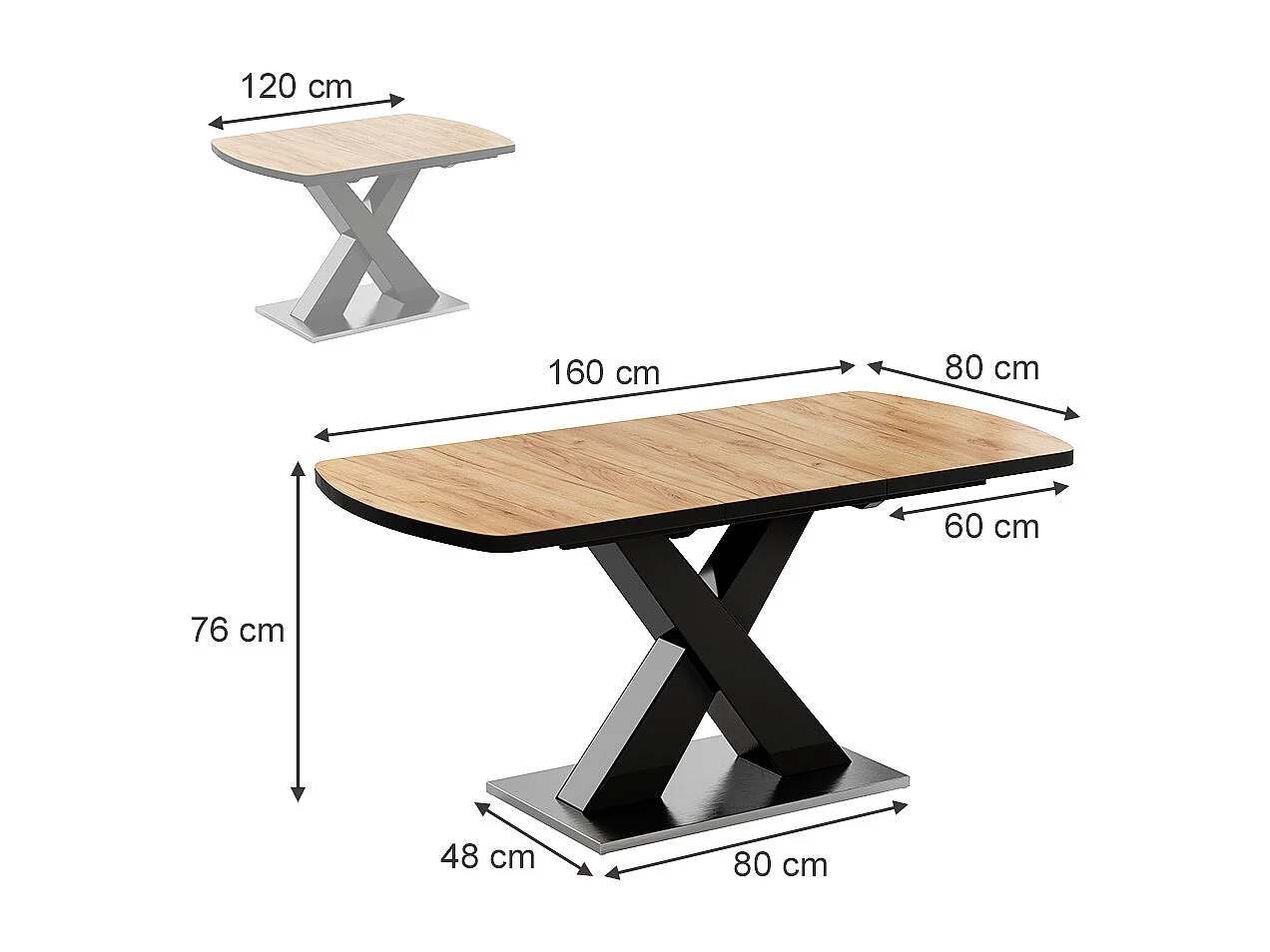 table de salle à manger noir/chêne rustique 120x80x76 chinto