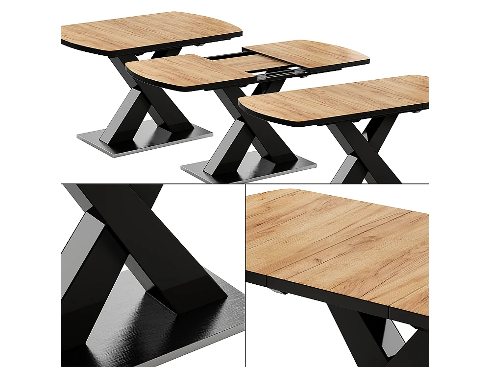 table de salle à manger noir/chêne rustique 120x80x76 chinto