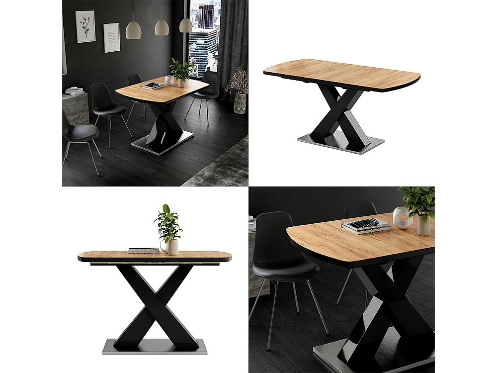 table de salle à manger noir/chêne rustique 120x80x76 chinto