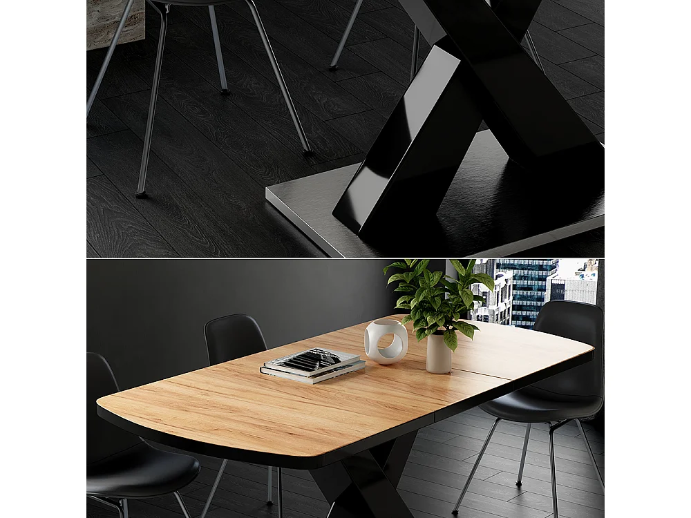 table de salle à manger noir/chêne rustique 120x80x76 chinto