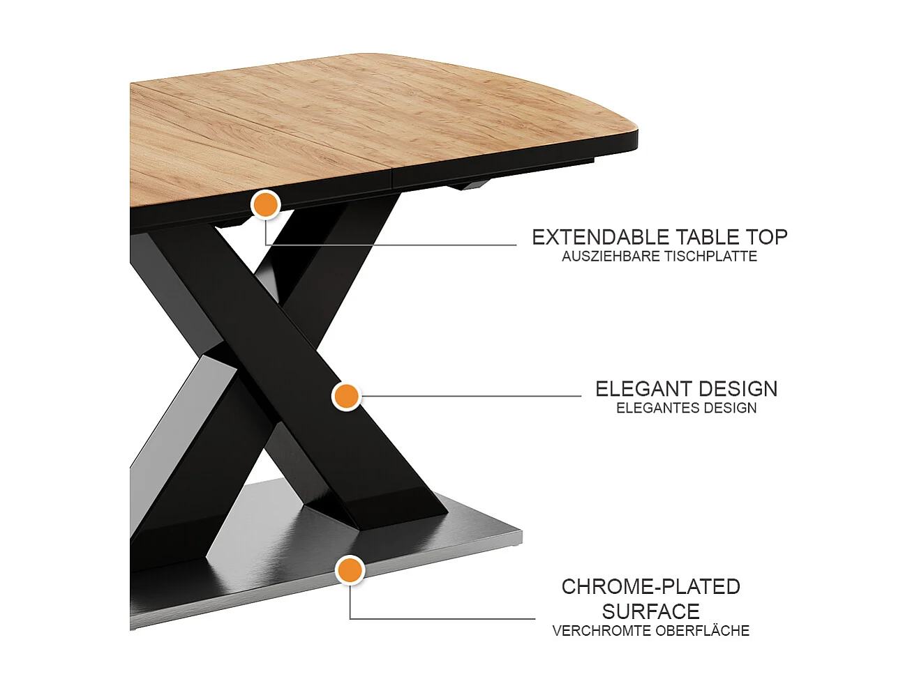 table de salle à manger noir/chêne rustique 120x80x76 chinto