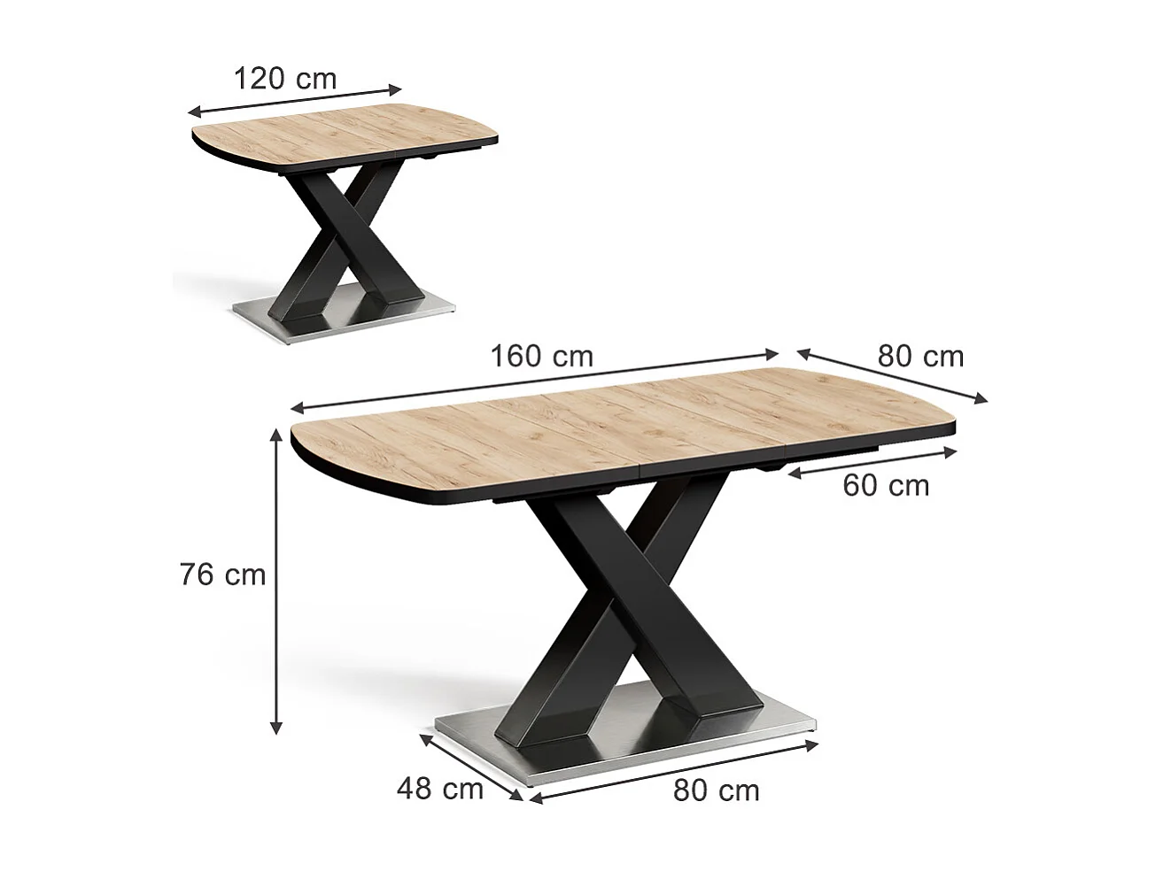 table de salle à manger noir/chêne rustique 120x80x76 chinto