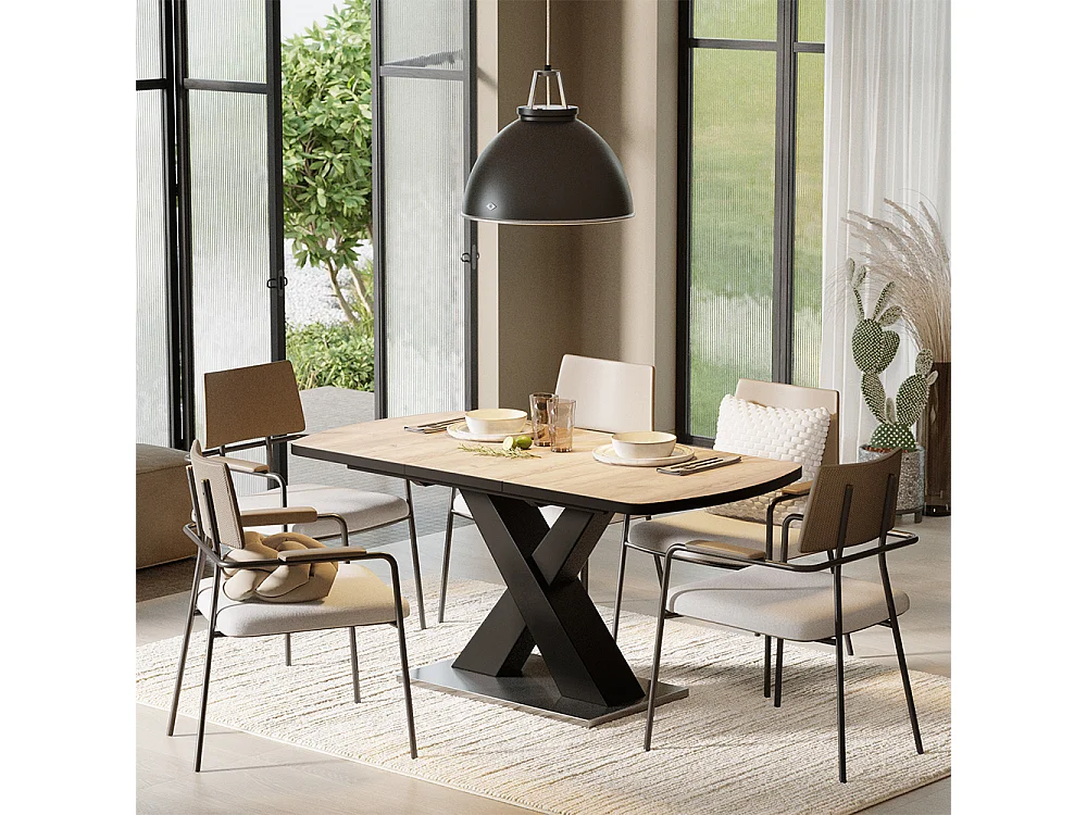 table de salle à manger noir/chêne rustique 120x80x76 chinto