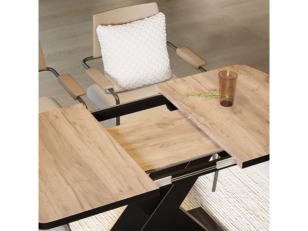 table de salle à manger noir/chêne rustique 120x80x76 chinto
