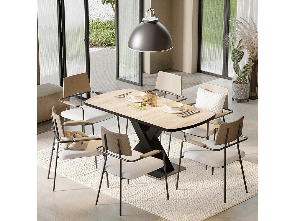 table de salle à manger noir/chêne rustique 120x80x76 chinto
