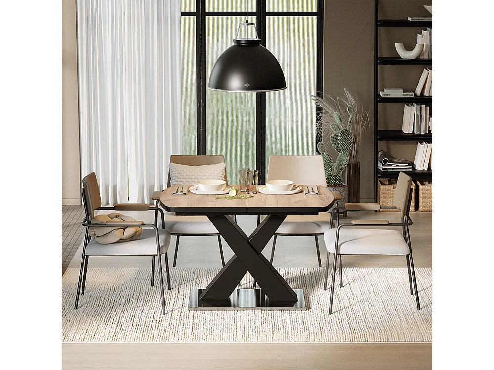 table de salle à manger noir/chêne rustique 120x80x76 chinto