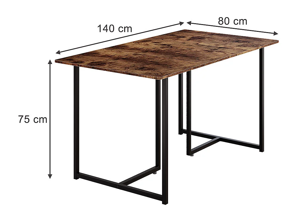 Table de salle à manger chêne rustique/noir 140x80x75 merido
