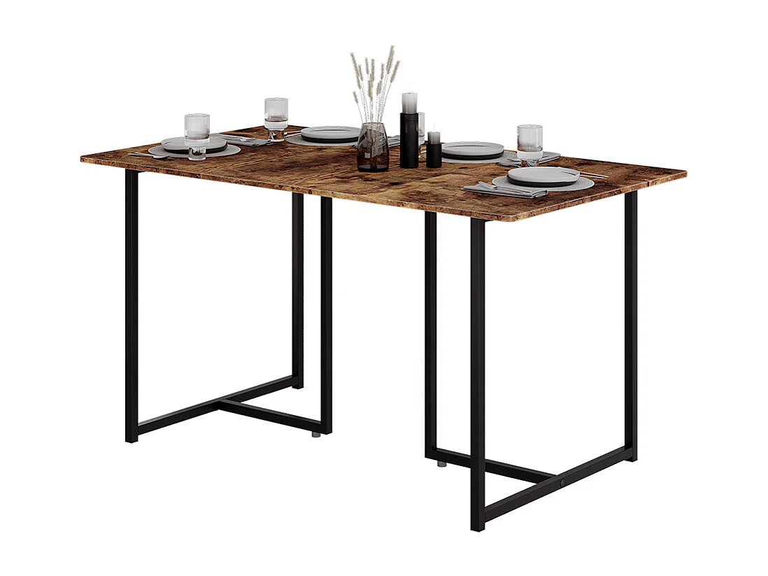 Table de salle à manger chêne rustique/noir 140x80x75 merido