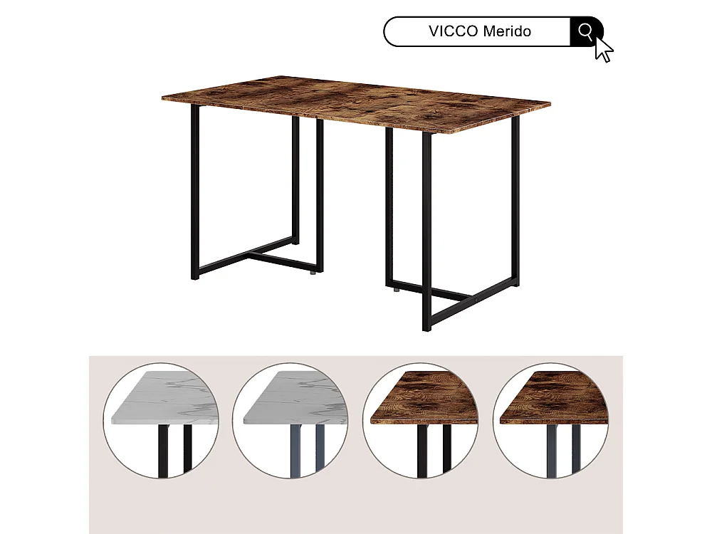 Table de salle à manger chêne rustique/noir 140x80x75 merido