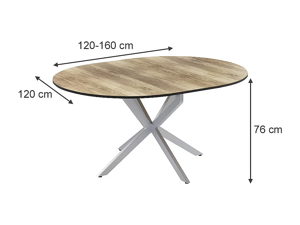 tavolo da pranzo allungabile rovere rustico/grigio 120x120x76.3 loyd