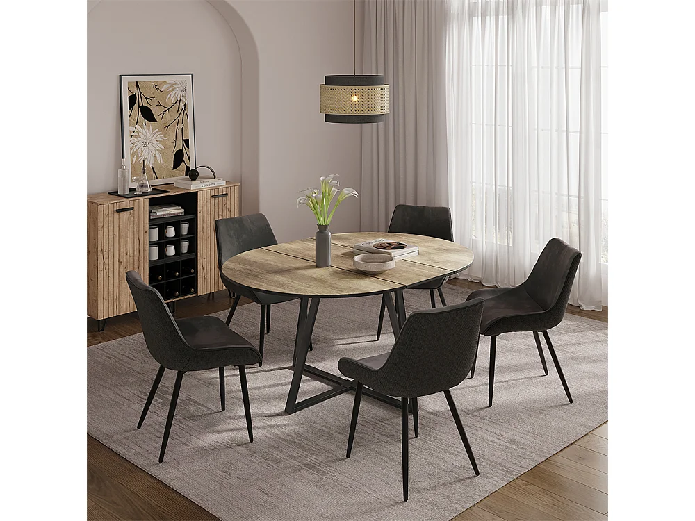 Table de salle à manger chêne rustique/noir 120x120x75.8 loyd