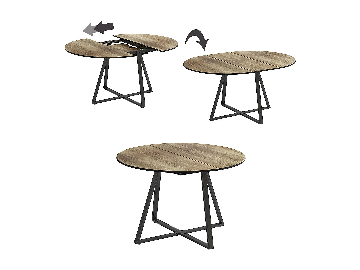 Table de salle à manger chêne rustique/noir 120x120x75.8 loyd