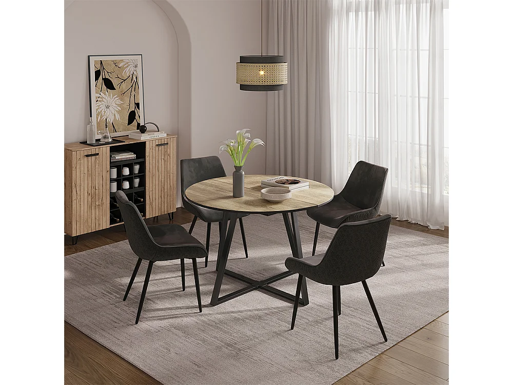 Table de salle à manger chêne rustique/noir 120x120x75.8 loyd