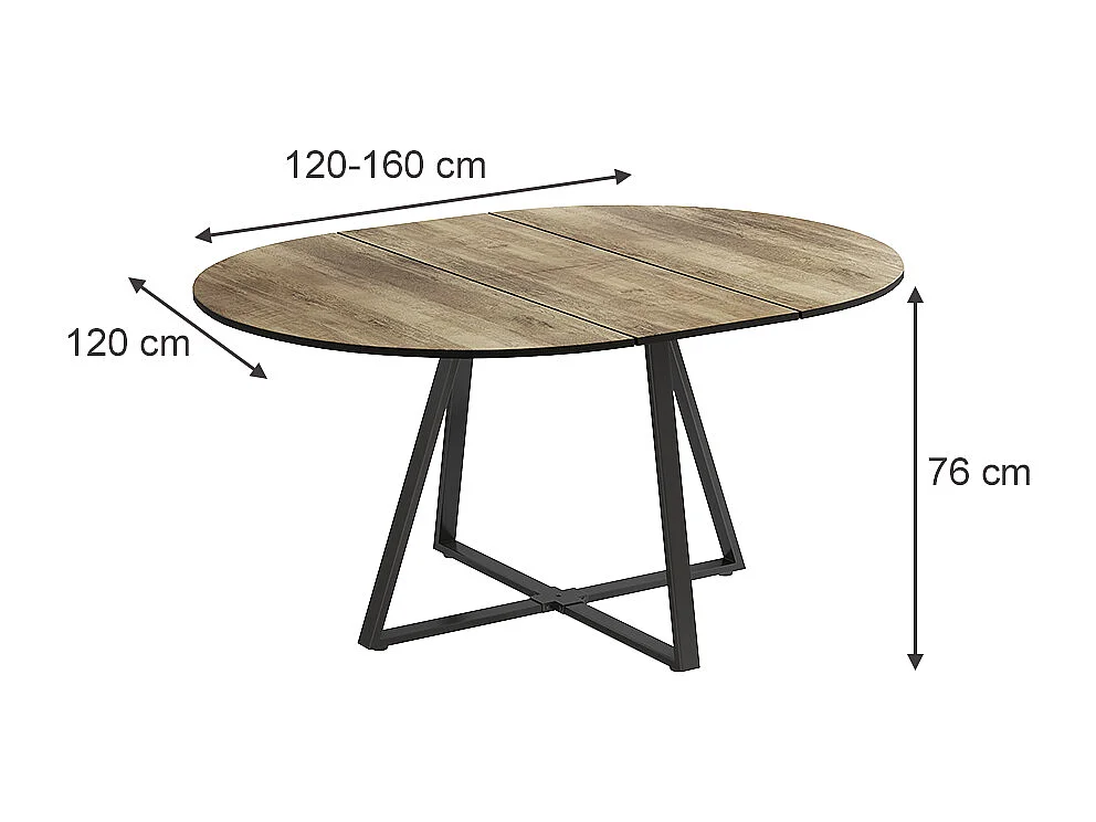Table de salle à manger chêne rustique/noir 120x120x75.8 loyd
