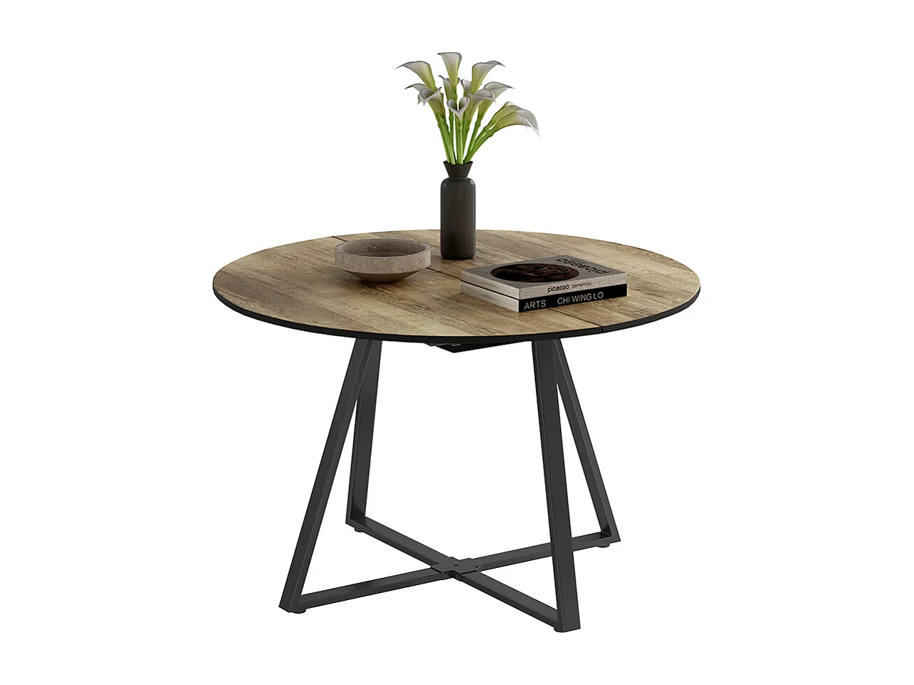 Table de salle à manger chêne rustique/noir 120x120x75.8 loyd