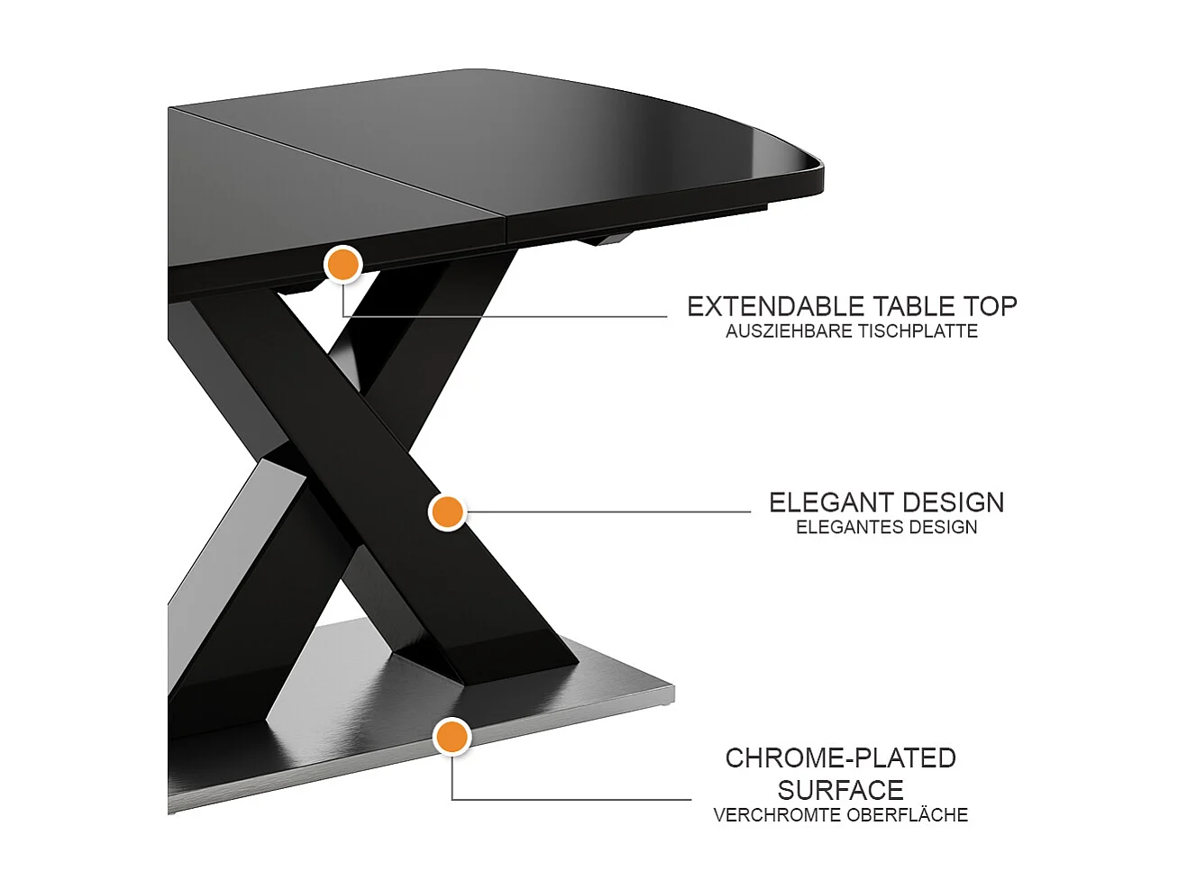 table de salle à manger noir 120x80x76 chinto