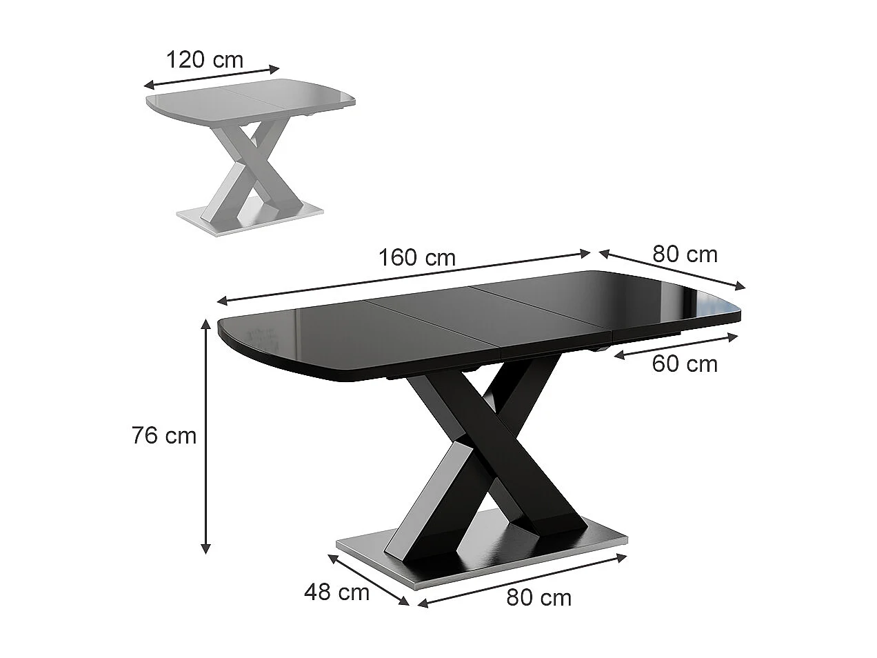 Spisebord sort 120x80x76 chinto