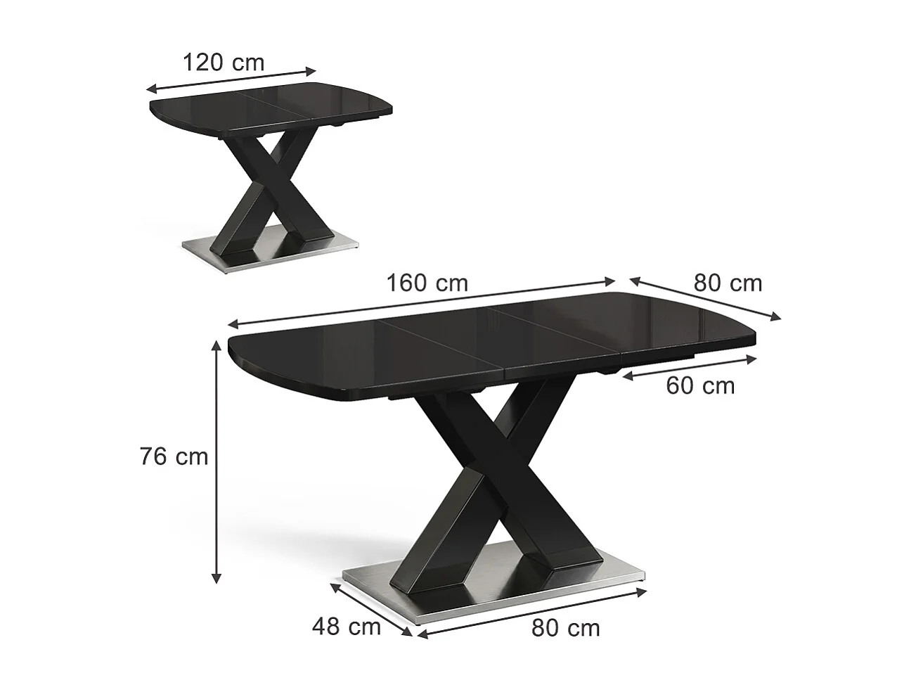 table de salle à manger noir 120x80x76 chinto