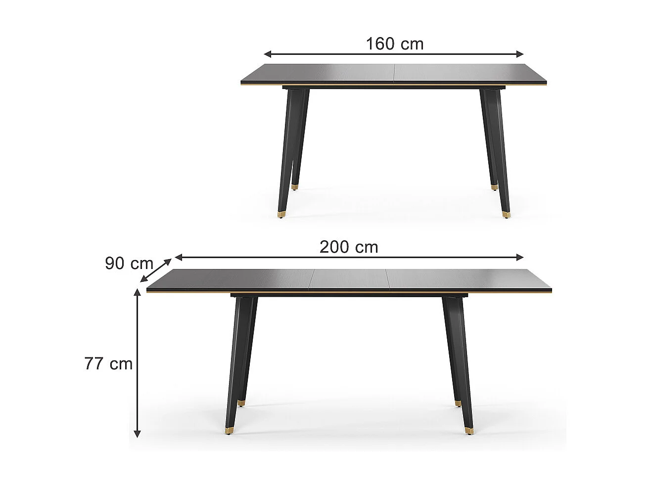 Table de salle à manger noir 200x90x77 goldamo