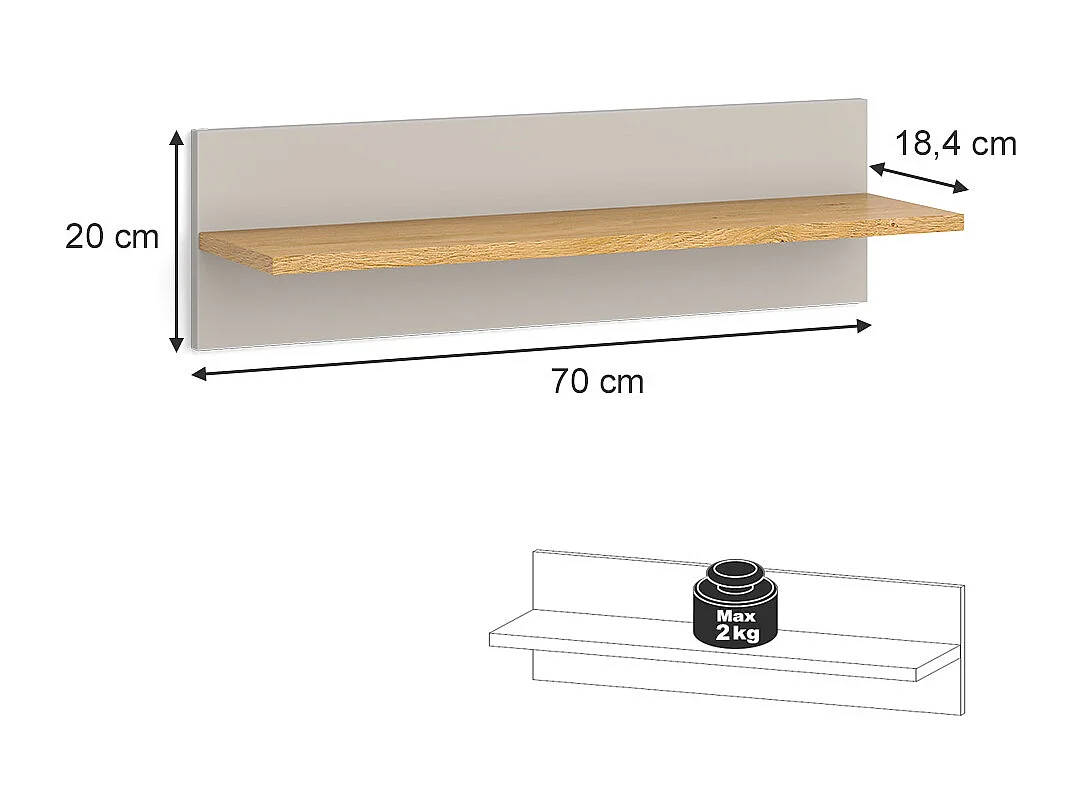 Étagère murale chêne cachemire 70x18.4x20 malia