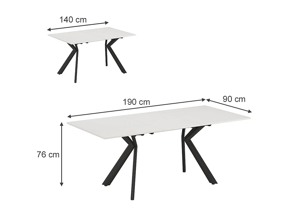 Table de salle à manger blanc/noir 140x90x76 trill