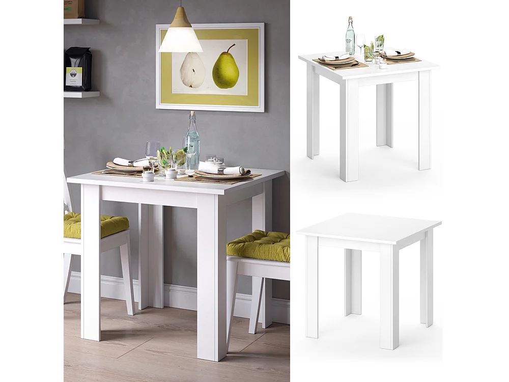 Table de salle à manger blanc 80x80x76.6 karlos