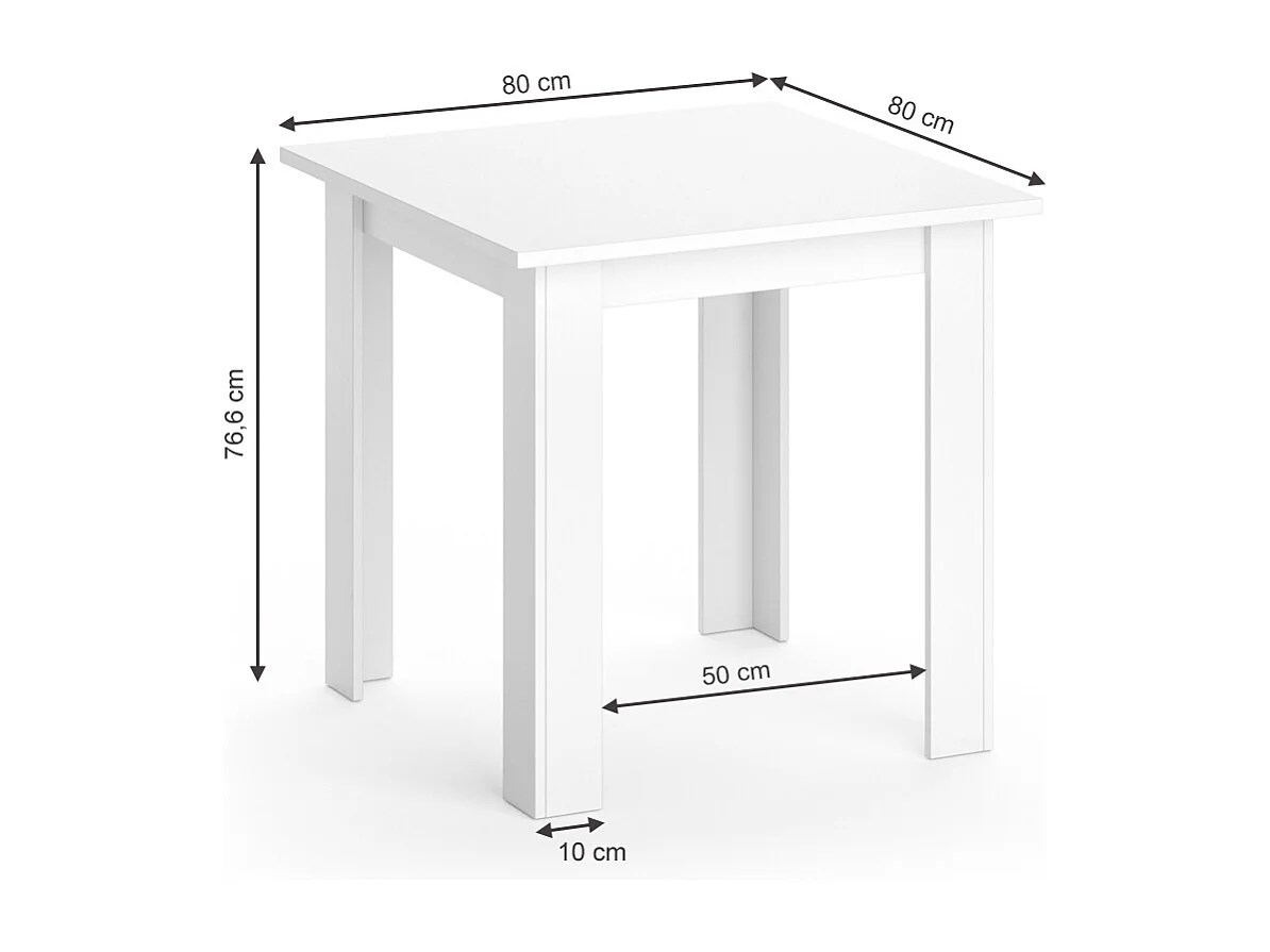 Table de salle à manger blanc 80x80x76.6 karlos