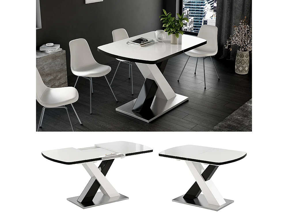 table de salle à manger noir/blanc 120x80x76 chinto