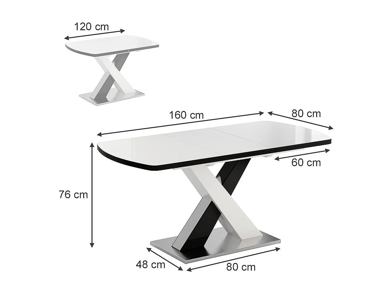 table de salle à manger noir/blanc 120x80x76 chinto